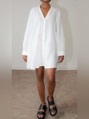 NWOT Zii Ropa Jule Linen Button Down Dress in White size L